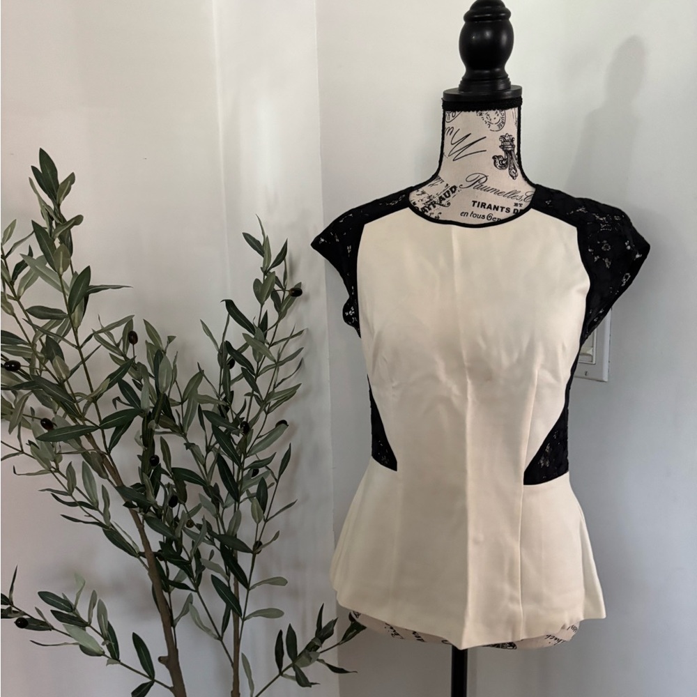 Rebecca Taylor Cream and Black Lace Top